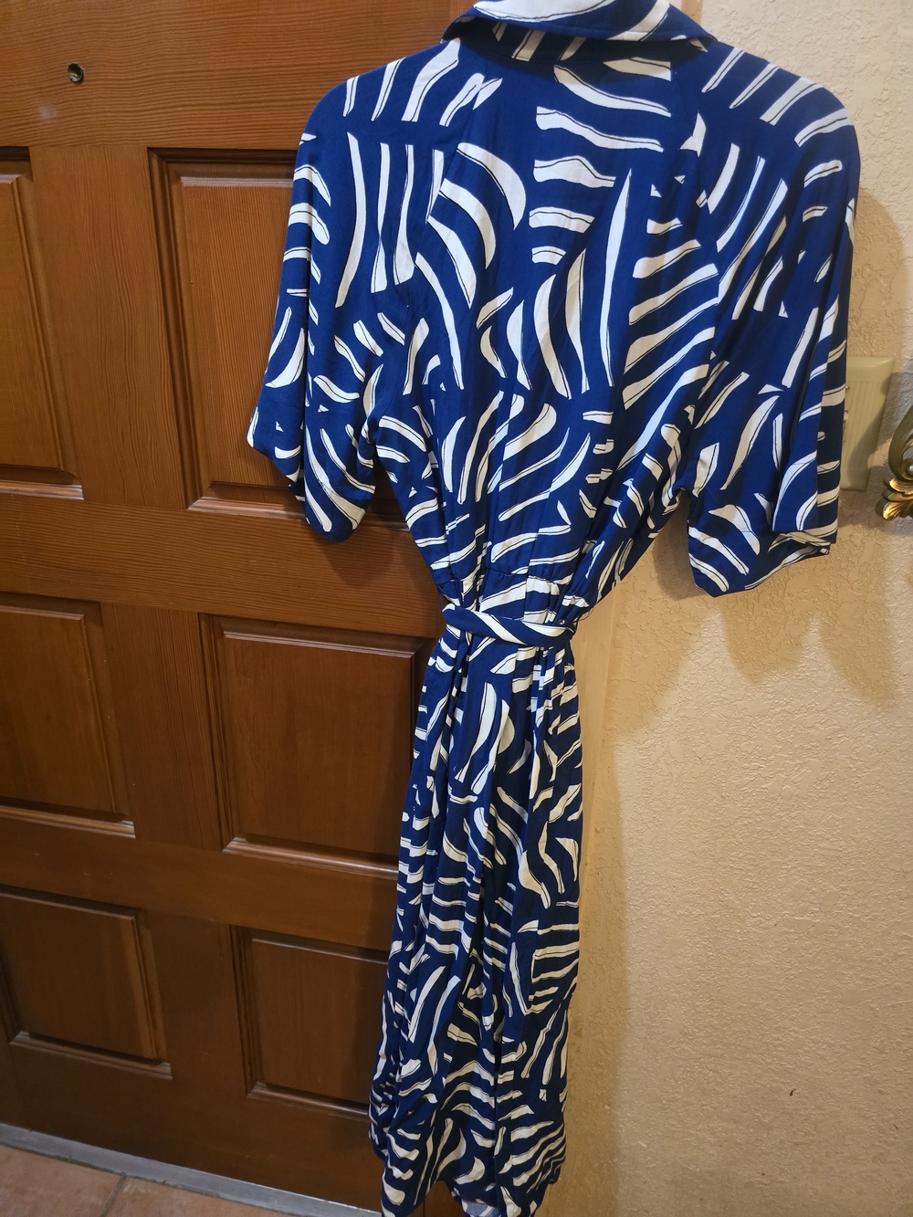 Blue & White Abstract Print Wrap Dress